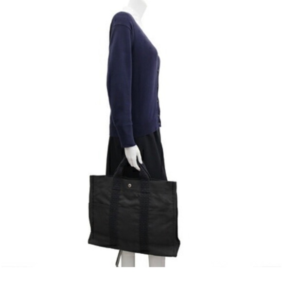 Auth Hermes Her Line Tote Bag Yale Line MM Women's Canvas Handbag,Tote Bag Black - Picture 10 of 10